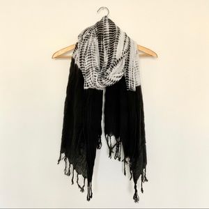 Vintage Black & White Tie Dye Fringe Cotton Scarf